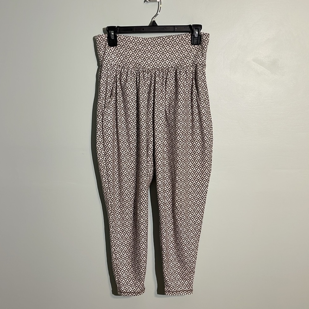 Prana Taupe & White Patterned High Rise Cropped Jogger Pants Women’s Size Small